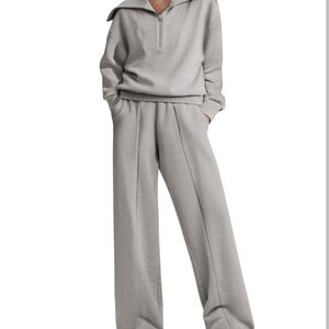 Aleumdr 2 Piece Wide Leg Soft Lounge Set